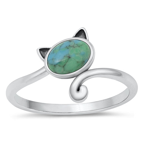 925 Sterling Silver Turquoise Cat Ring