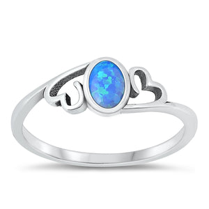 925 Sterling Silver Blue Opal Stone & Hearts Ring