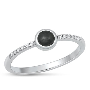 925 Sterling Silver Black Agate Stone CZ Ring