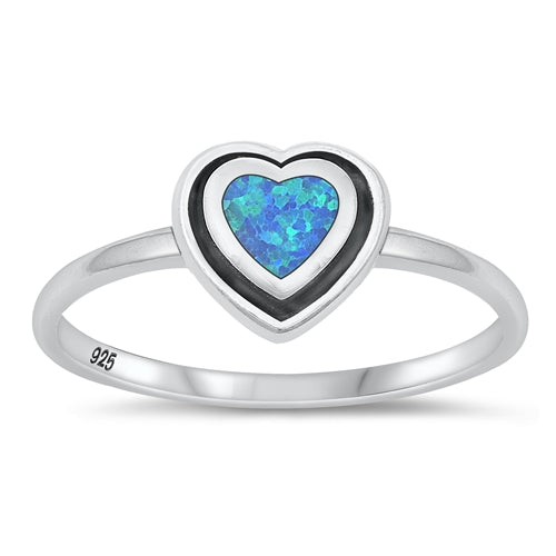 925 Sterling Silver Blue Opal Heart Ring