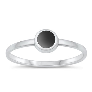 925 Sterling Silver Black Solid Agate Stone CZ Ring