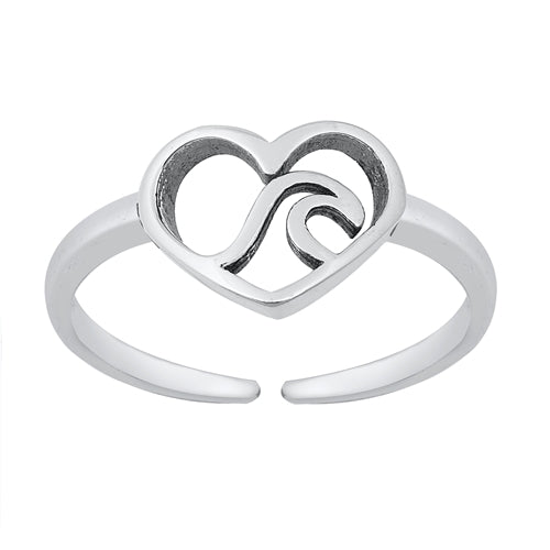 925 Sterling Silver Heart & Wave Toe Ring