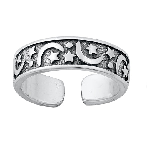925 Sterling Silver Moon & Stars Toe Ring