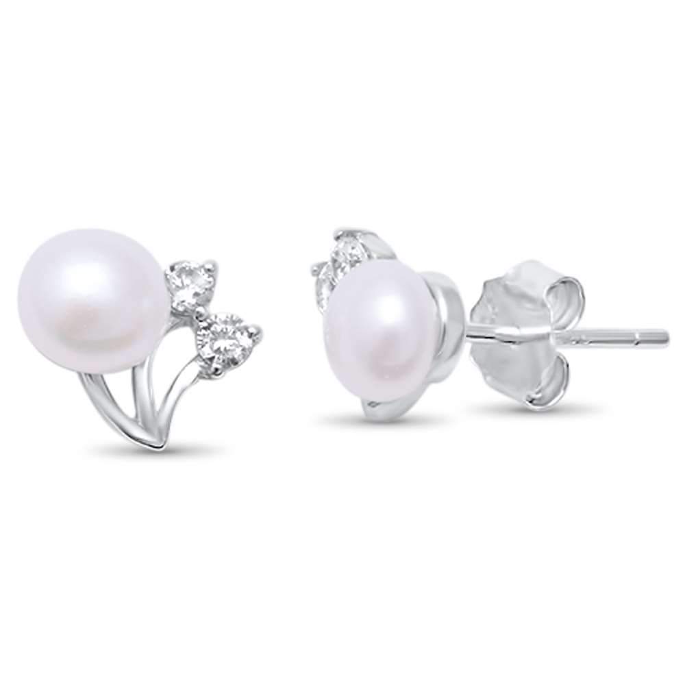 Elegant Pearl & Cubic Zirconia 925 Sterling Silver Earrings