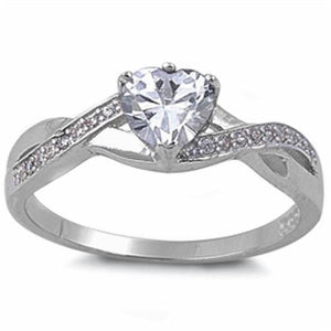 925 Sterling Silver Twisted Clear CZ Heart Ring