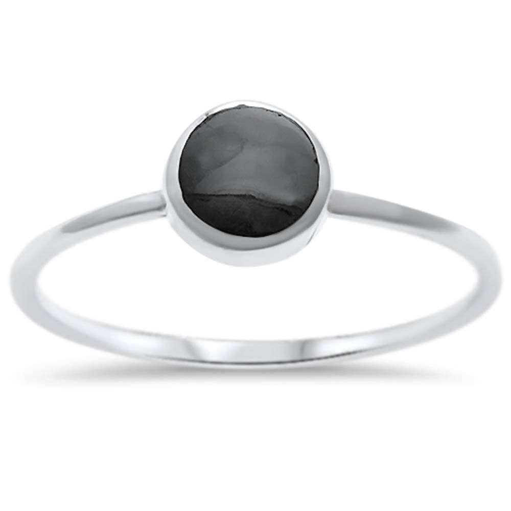 925 Sterling Silver Round Black Onyx Ring