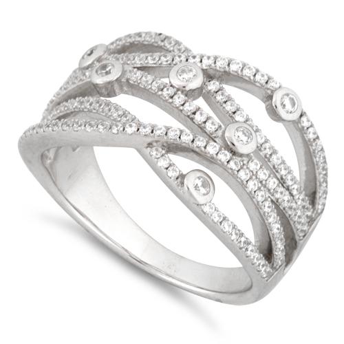Sterling Silver Twisted Beads Pave CZ Ring - Nine Twenty Five Silver