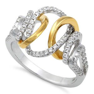 Sterling Silver Exotic Two-tone Gold Plated CZ Ring - Nine Twenty Five Silver