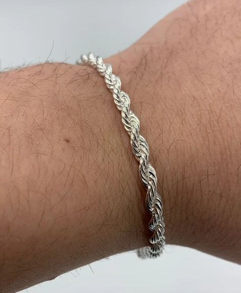 925 Sterling Silver Italian Rope Bracelet