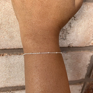Minimalist 925 Sterling Silver Italian Cable Chain With Beads Bracelet