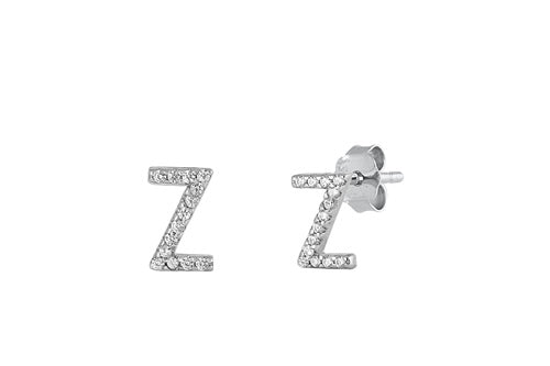 925 Sterling Silver A to Z Initial CZ Earrings