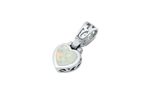 925 Sterling Silver White Opal Heart Pendant