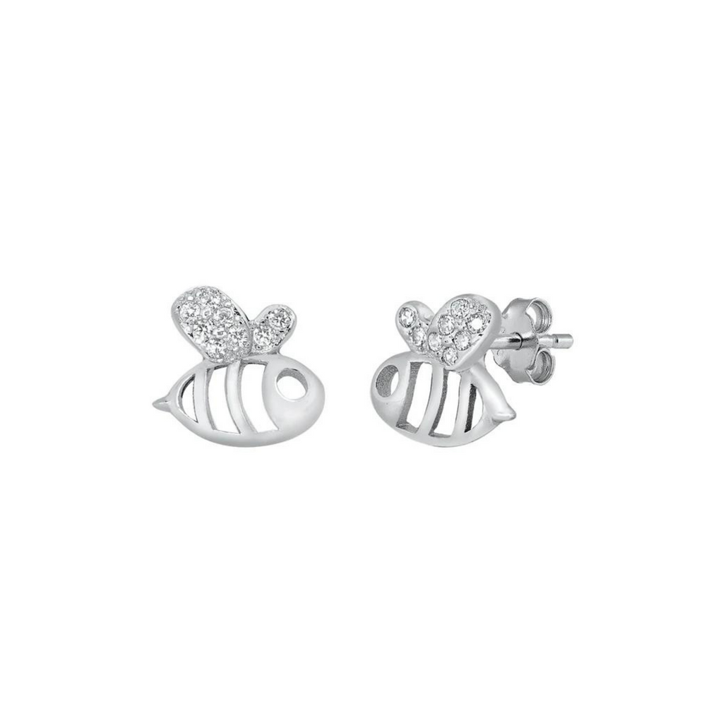 925 Sterling Silver Bumblebee CZ Earrings