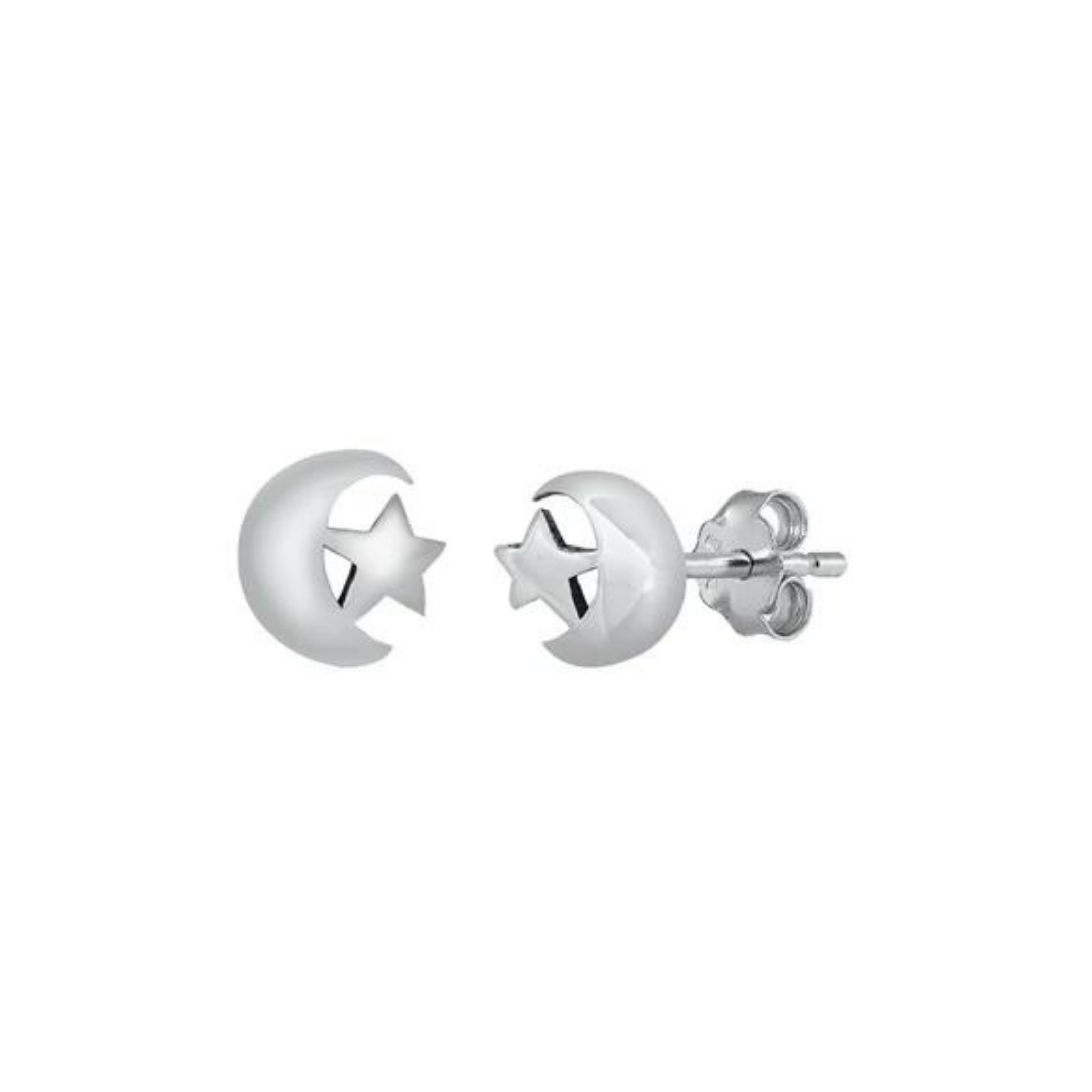 925 Sterling Silver Moon and Star Stud Earrings