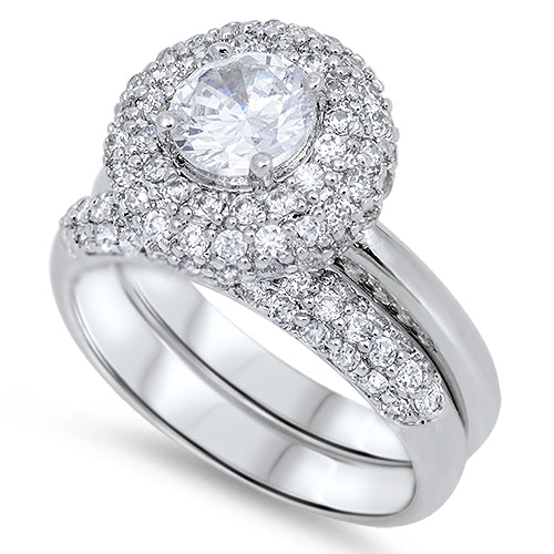 925 Sterling Silver Stunning CZ Wedding Ring Set