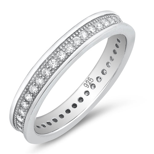 925 Sterling Silver Delicate CZ Wedding Band Ring