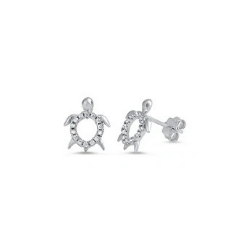 925 Sterling Silver CZ Turtle Earrings