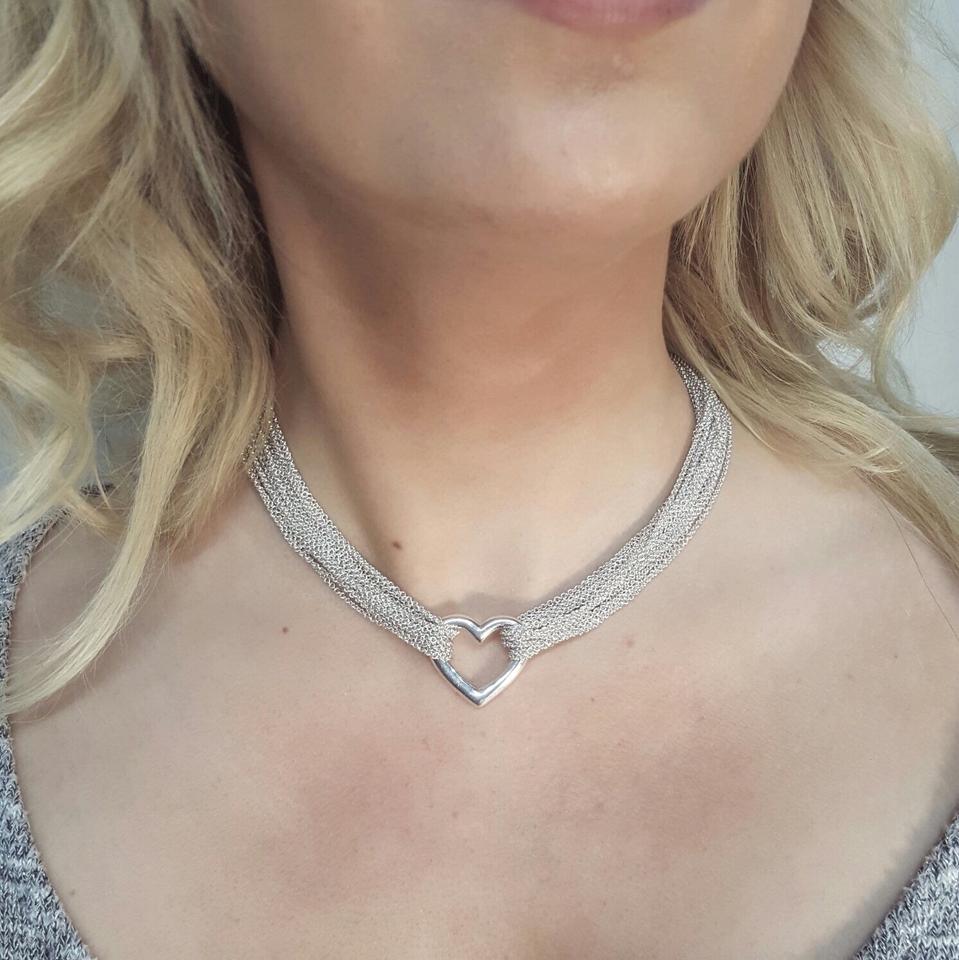925 Sterling Silver Multi Chain Open Heart Necklace
