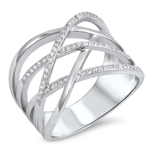 925 Sterling Silver Criss Crossed CZ Ring