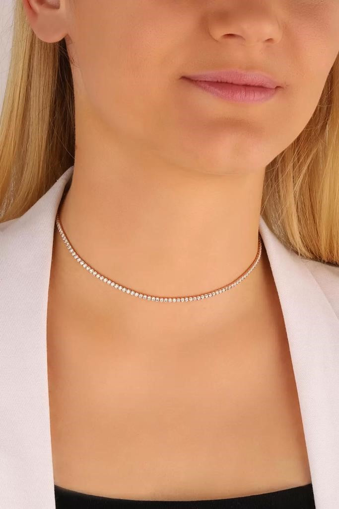 925 Sterling Silver Tennis CZ & Chain 2 in 1 Necklace