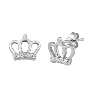 925 Sterling Silver Crown CZ Earrings