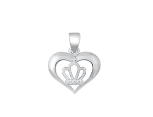 925 Sterling Silver Crown in Heart CZ Pendant