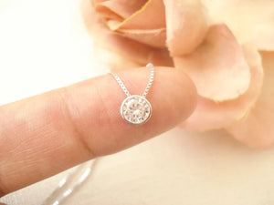 925 Sterling Silver Solitaire Dainty Bezel Pendant Necklace