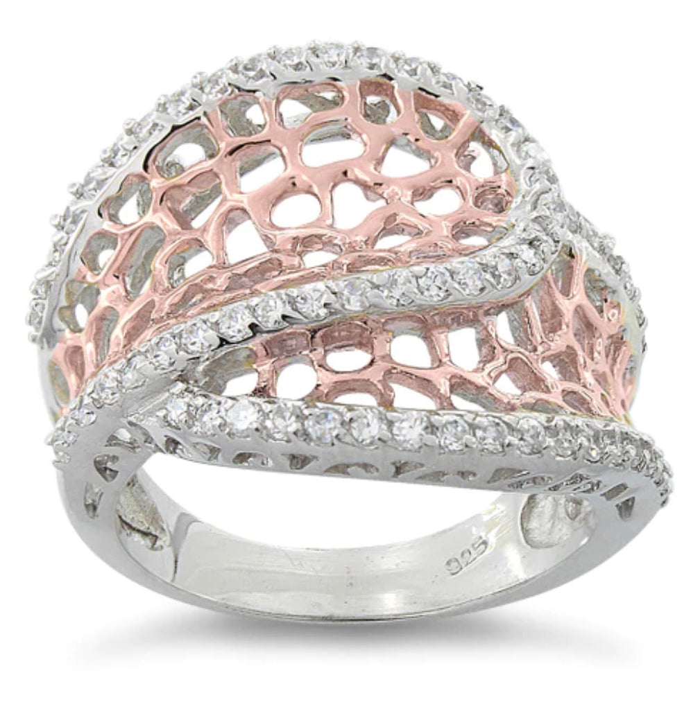 925 Sterling Silver Rose Gold Plated Freeform CZ Ring