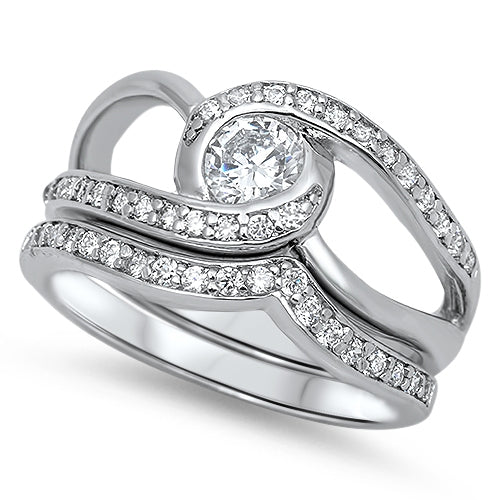 925 Sterling Silver CZ Wedding Ring Set