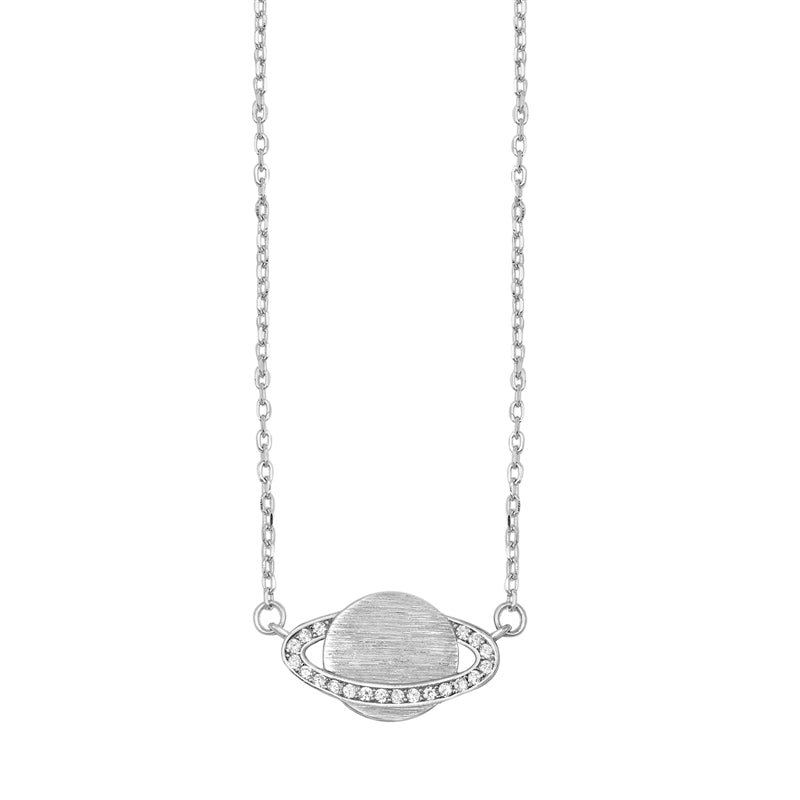 925 Sterling Silver Planet Saturn CZ Necklace