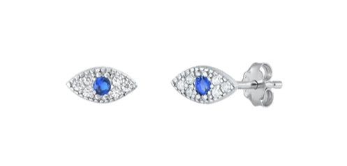 925 Sterling Silver Mini Blue Sapphire Eye CZ Earrings