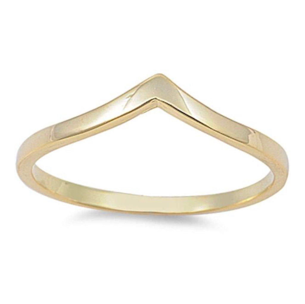 925 Sterling Silver Gold Plated V Design Ring