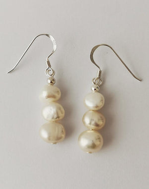 925 Sterling Silver Triple White Pearl Drop Earring