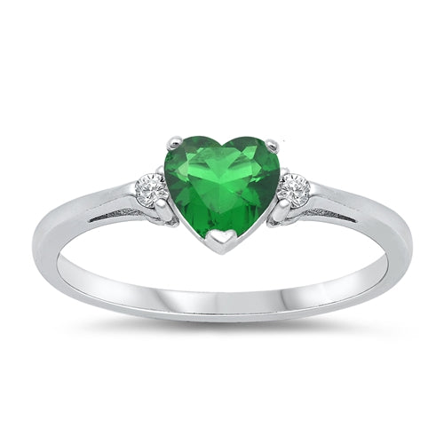 Green Emerald Heart & Cz 925 Sterling Silver Ring