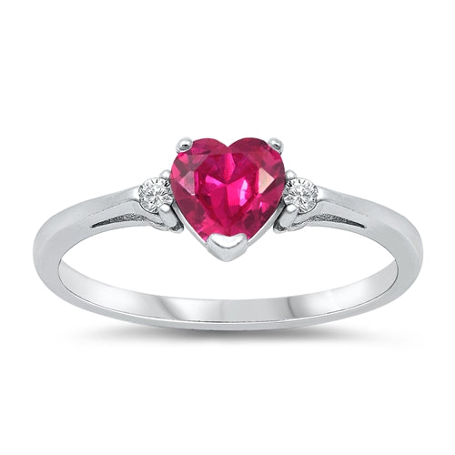 Ruby Red Heart & Clear CZ 925 Sterling Silver Ring