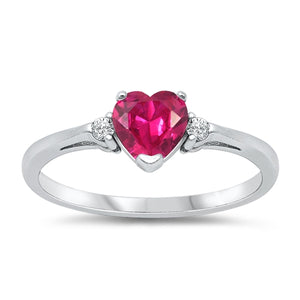 Ruby Red Heart & Clear CZ 925 Sterling Silver Ring