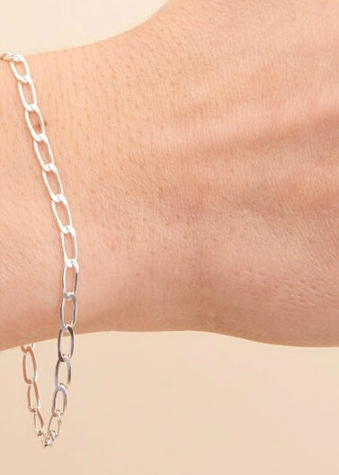 925 Sterling Silver Long Curb Chain Bracelet