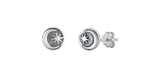 925 Sterling Silver Moon & Star Earrings