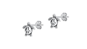925 Sterling Silver Turtle & Peace Sign Earrings