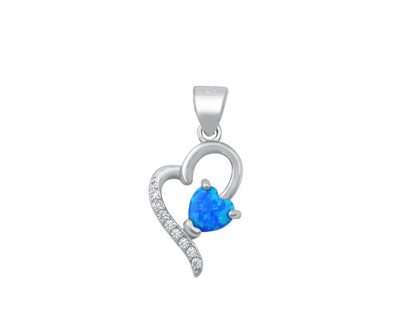 925 Sterling Silver Heart Blue Opal Pendant