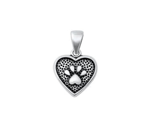 925 Sterling Silver Pawprint & Heart Pendant