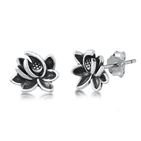 925 Sterling Silver Lotus Stud Earrings