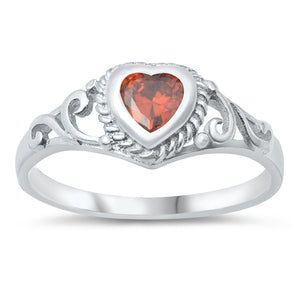 925 Sterling Silver Garnet CZ Heart Ring