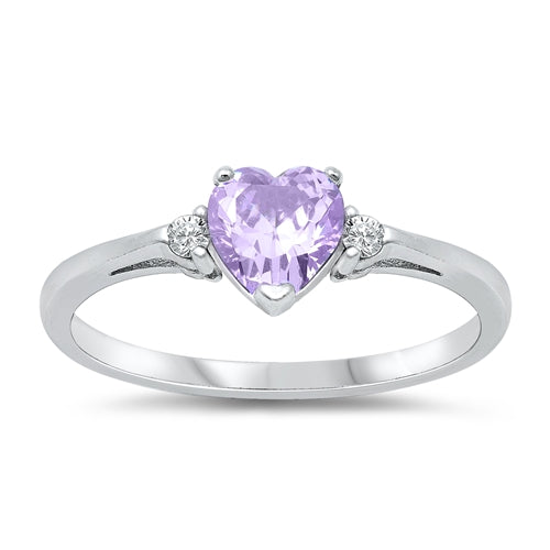 Light Lavender Heart & Cz 925 Sterling Silver Ring