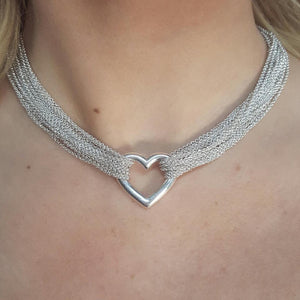 925 Sterling Silver Multi Chain Open Heart Necklace