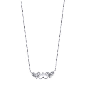 925 Sterling Silver Triple Hearts CZ Necklace