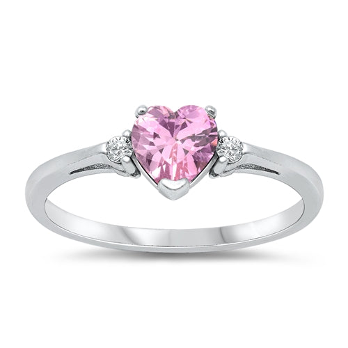 925 Sterling Silver Pink CZ Heart Ring