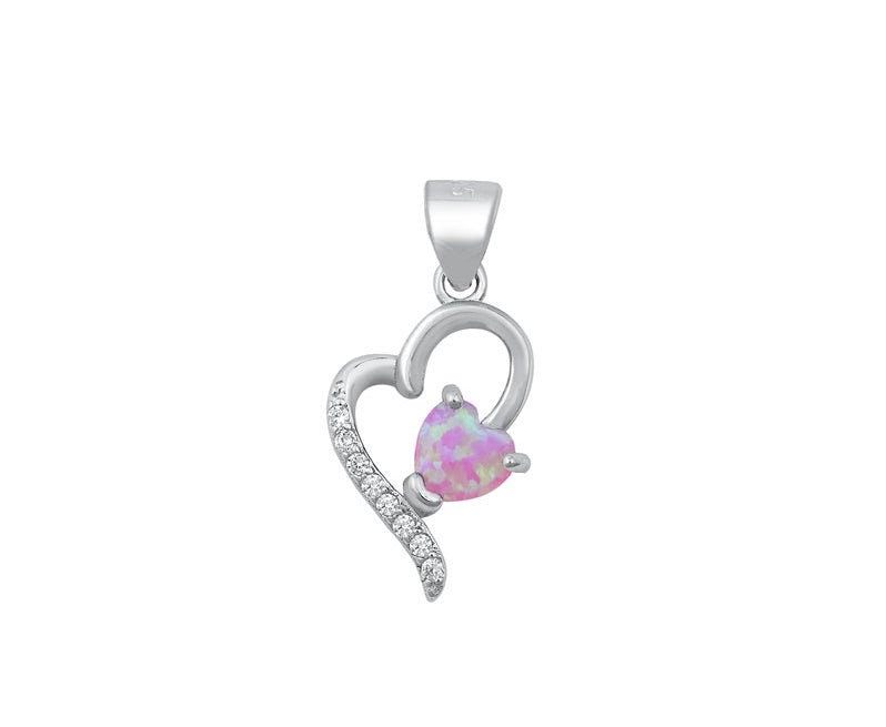 925 Sterling Silver Heart Pink Opal Pendant