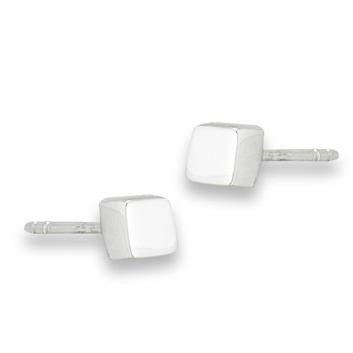 925 Sterling Silver High Polished Cube Stud Earring