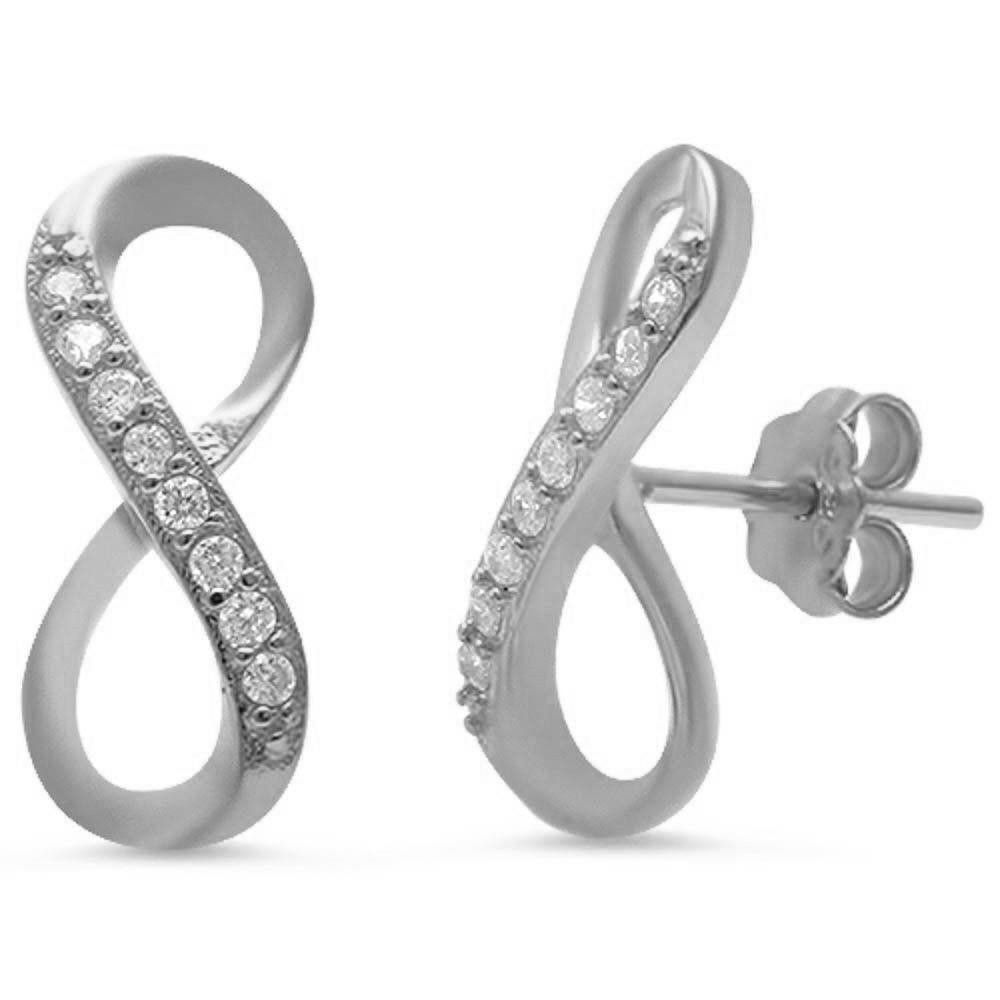Cz Infinity Stud Style 925 Sterling Silver Earrings